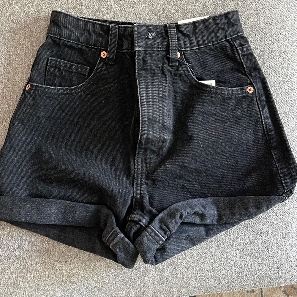 Zara black denim high waisted mom shorts